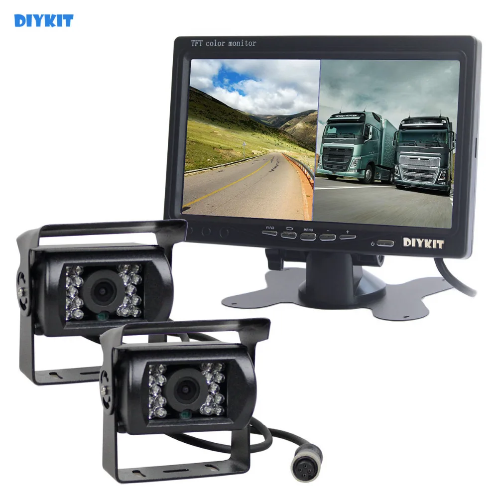 DIYKIT DC12V 24V 7inch 2 Split LCD Screen Car Monitor HD CCD Rear View