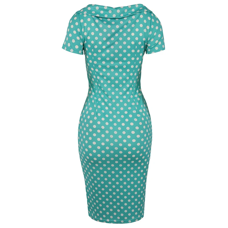 Kostlich Turn-down Collar With Bow Knot Dot Pencil Dress Short Sleeves Women Summer Dress Bodycone Party Dresses Casual Sundress (6)