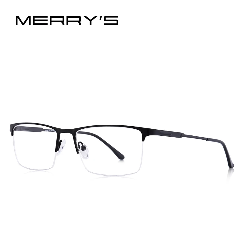 MERRYS дизайн для мужчин Оправа очков из титанового сплава мужской квадратный глаз близорукость рецепт очки мужские полуоптические S2064 - Цвет оправы: C01 Black
