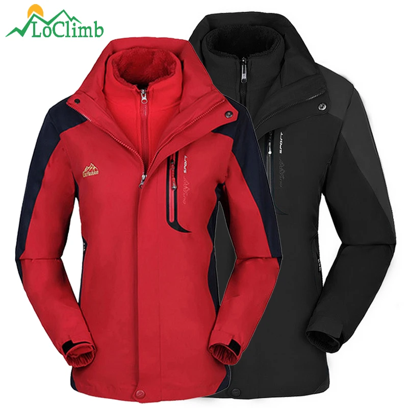 

LoClimb 3 In 1 Camping Hiking Jacket Men Women Winter Fleece Coat Trekking Sport Men's Windbreaker Waterproof Ski Jackets AM259