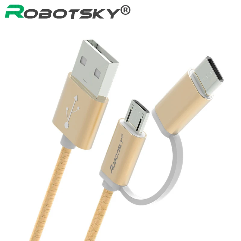 

Robotsky 2 in 1 Micro USB Cable for Samsung Galaxy Type C 2A Fast Charge Data Type-C Cable for LG Sony HTC Xiaomi
