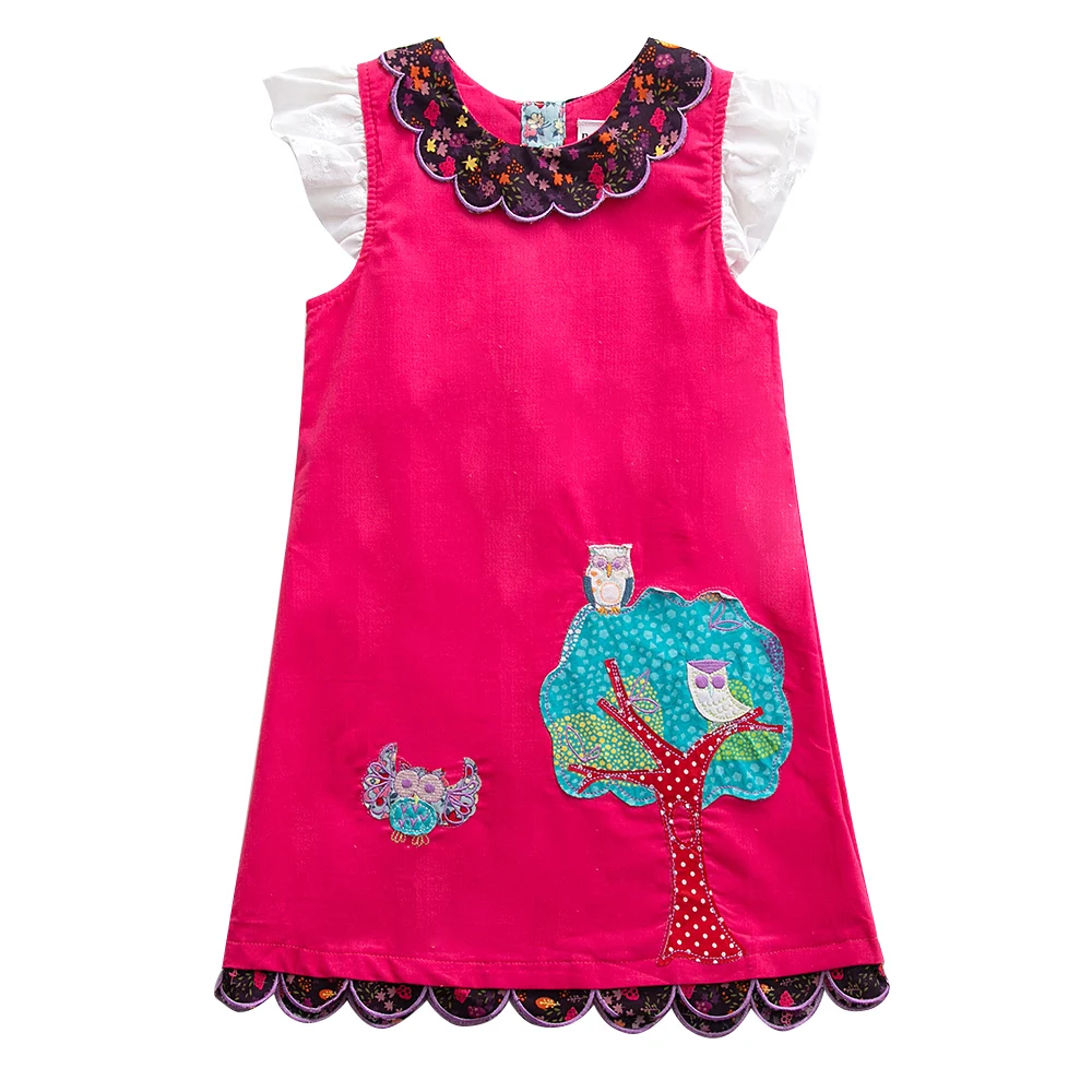 JUXINSU/Новые летние хлопковые платья без рукавов для девочек платье для маленьких девочек с вышивкой птиц, Микки Мауса, маленьких деревьев от 1 до 7 лет