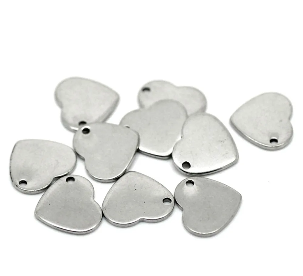 

LASPERAL 50PCs Heart Charms For Jewelry Making Stainless Steel Stamping Blanks Dog Tag Charm Bracelet DIY Silver Tone 11mm