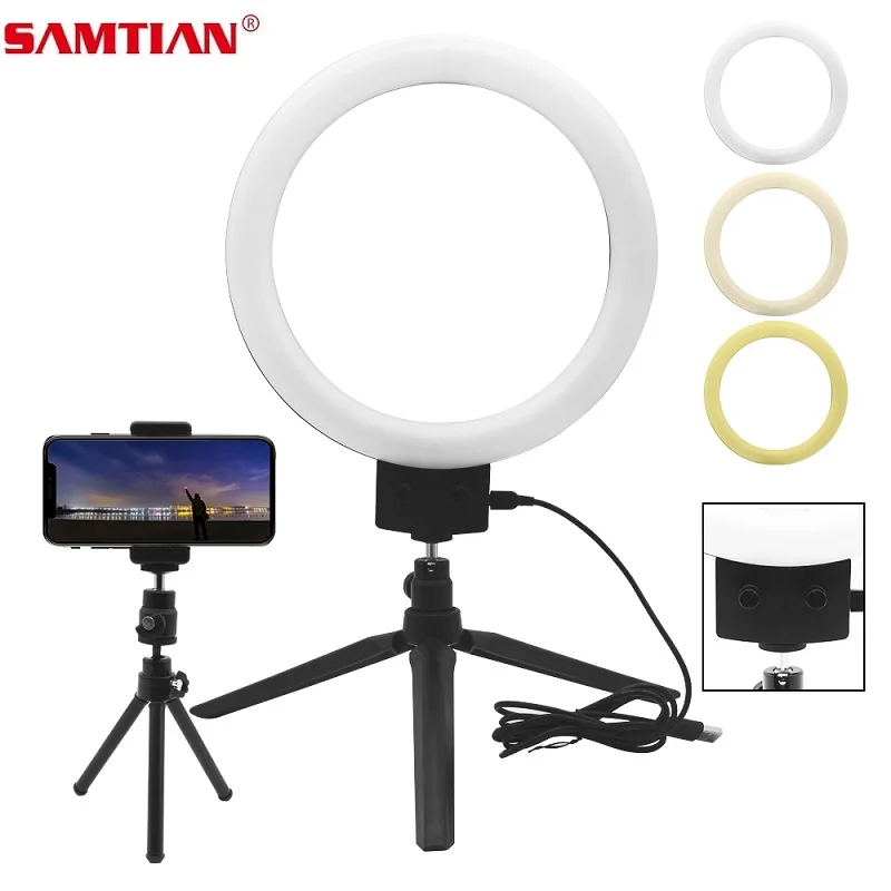 

SAMTIAN LED Ring Light 7 Inch With Tripod USB Interface Studio Photography Ring Light YouTube Selfie Video Annular Lamp