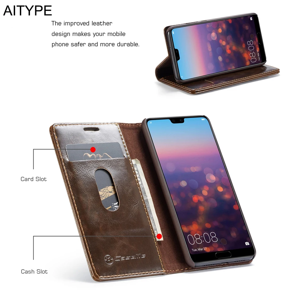 

Luxury Leather Flip Case With Card Pocket For HuaWei P20 P20 Pro P20 lite Magnetic Wallet Book Case Phone Cover with stand
