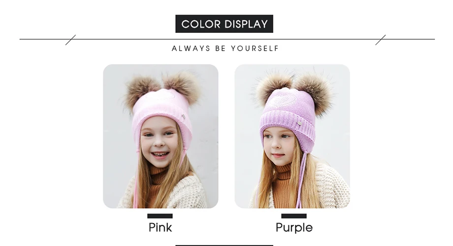 Lovely Girls Beanies Pink Heart-Shaped Rhinestones Knitted Hat With Fur Pom Pom Winter Warm And Thicken Skullies Children Cap (5)