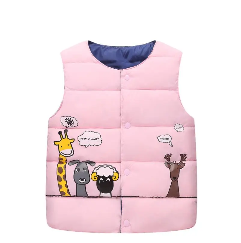 Осенне-зимний жилет для девочек и мальчиков, Детская верхняя одежда с изображением жирафа, детская одежда с героями мультфильмов, пуховая куртка, Детские теплые жилеты для детей - Цвет: pink