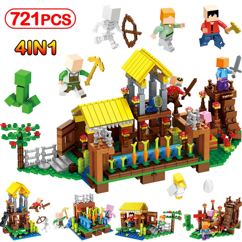 

721pcs Minecrafted Creative Farm Compatible Legoinglys My World Figures Building Blocks Cottage Village Brick Toys Children Gift