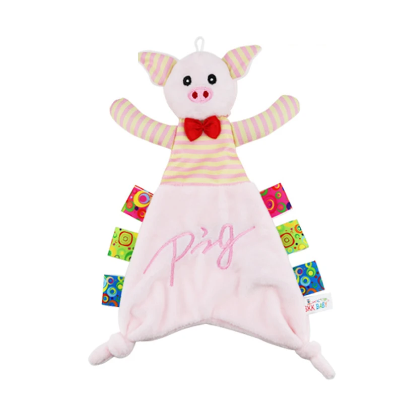 Baby Plush Appease Towel Soft Pig Rabbit Panda Animal Toy Cloth Infant Newborn Puppet Ribbon Kids Boy Girl Gift Early Learn Toys
