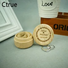 Пользовательские Сельский обручальное кольцо Box, персонализированные Свадебный деревянный держатель кольца, деревенский подносителя колец, романтическая коробка с флорой гирлянды