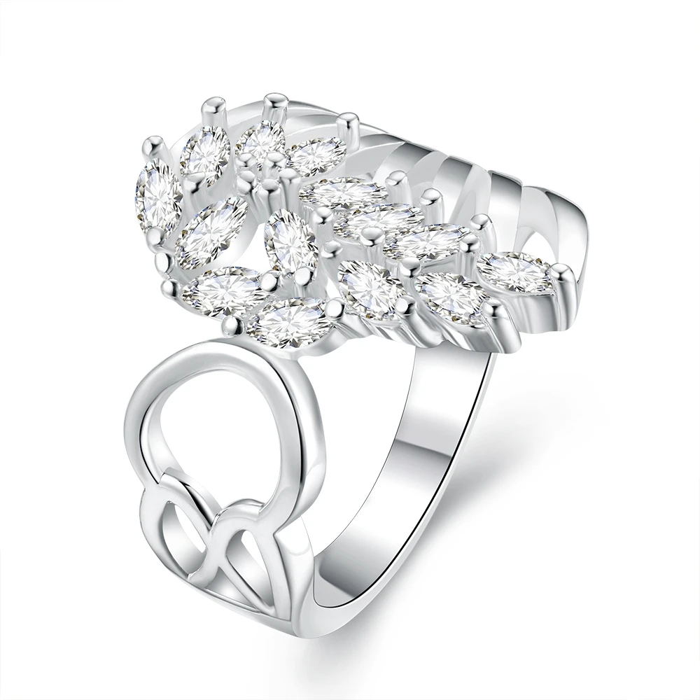 

R680 Silver Fashion wedding Jewelry flower butterfly crystal stone ring for women trendy Top Quality Silver Plated&Stamped 925