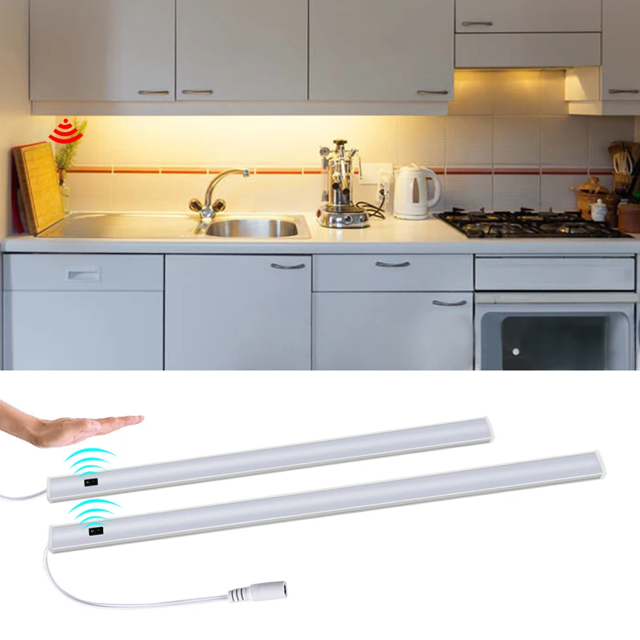 

DC 12V Hand Wave Sensor LED Under Cabinet Light 30cm 40cm 50cm Hand Sweep Sensor Bar Light for Kitchen Stair Study Closet Lamp