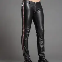 Хит Весна новые мужские эластичные кожаные штаны на молнии мотоциклетные модные повседневные черные мужские брюки для выступлений размера плюс 29-39