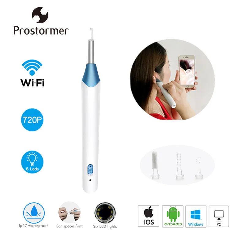 

Prostormer Wifi Ear Cleaning Endoscope HD Visual Ear Spoon 5.5mm Mini Camera Android PC Ear pick Otoscope Borescope Tool 30