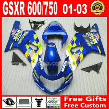 Kit carenagem da alta qualidade para 2001 – 2003 brilhante azul amarelo SUZUKI GSXR 600 750 K1 # GHB GSX R600 R750 01 02 03