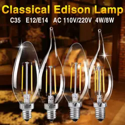 Светодио дный свечки E14 Винтаж C35 свет лампы накаливания E27 светодио дный Edison лампы глобус 220 В A60 Стекло 8 Вт 16 Вт заменить лампы накаливания