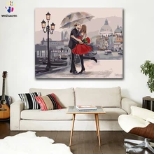 DIY Раскрашивание картины по номерам с цветами пара под зонтиком Картина Рисунок Живопись по номерам оформлена дома