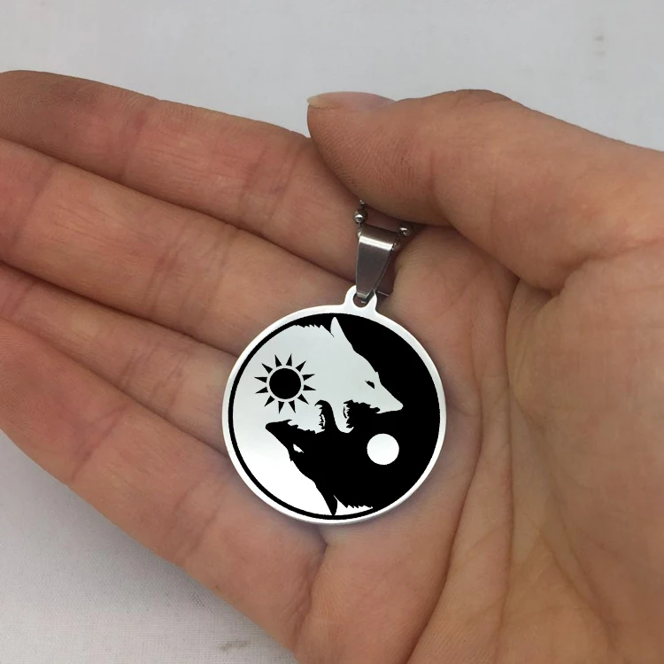 Moon Sun Pendant Necklace Popular Yin Yang Wolf Long Chain Disc Necklaces Jewelry for Men and Women YP6705