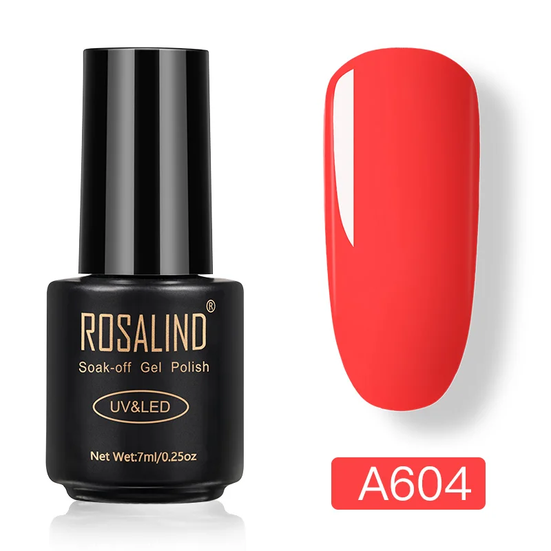 ROSALIND, УФ неоновый Гель-лак для ногтей, набор для маникюра, 7 мл, гибридный лак для ногтей, полуперманентный гель лак, замачиваемый Праймер, базовое верхнее покрытие - Цвет: A604