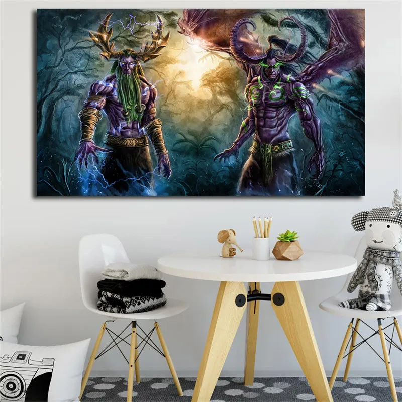 World Of Warcrafts Illidan And Malfurion Stormrage HD холст плакаты с принтами настенная живопись