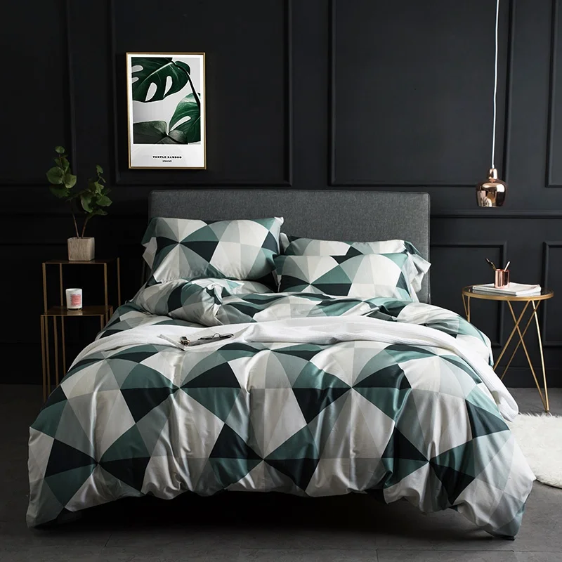 

TUTUBIRD Luxury Egyptain cotton geometric bedding set green triangle duvet covers high quality bedspreader queen king size