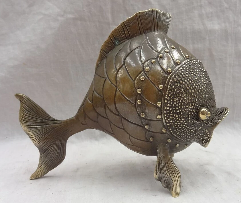 

S2475 Folk China Chinese Bronze Copper Collect Animals Wealth Fish Statue Sculpture D0317