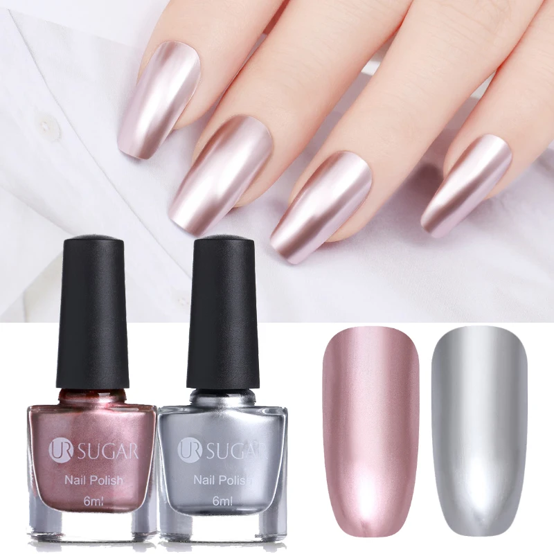 

UR SUGAR 2 Bottles Rose Gold Silver Mirror Nail Polish Metallic Chrome Nail Art Varnish For Nails Manicure Lacquer