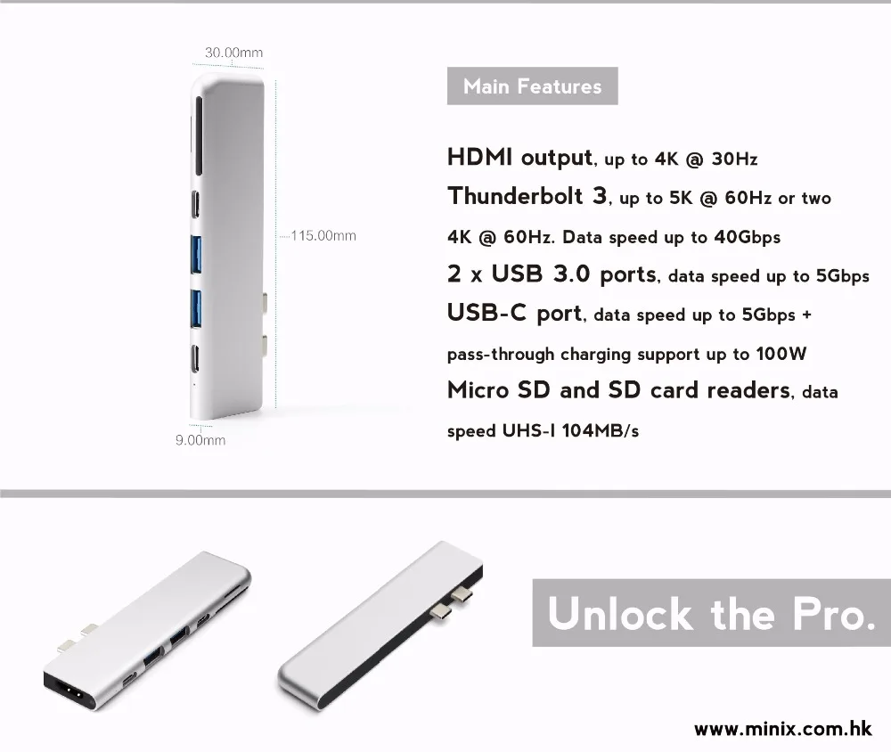 MINIX NEO C-D USB-C зарядки Thunderbolt 3 до 5 к 60 Гц или два 4 к 60 Гц многопортовый адаптер HDMI выход для Apple MacBook Pro