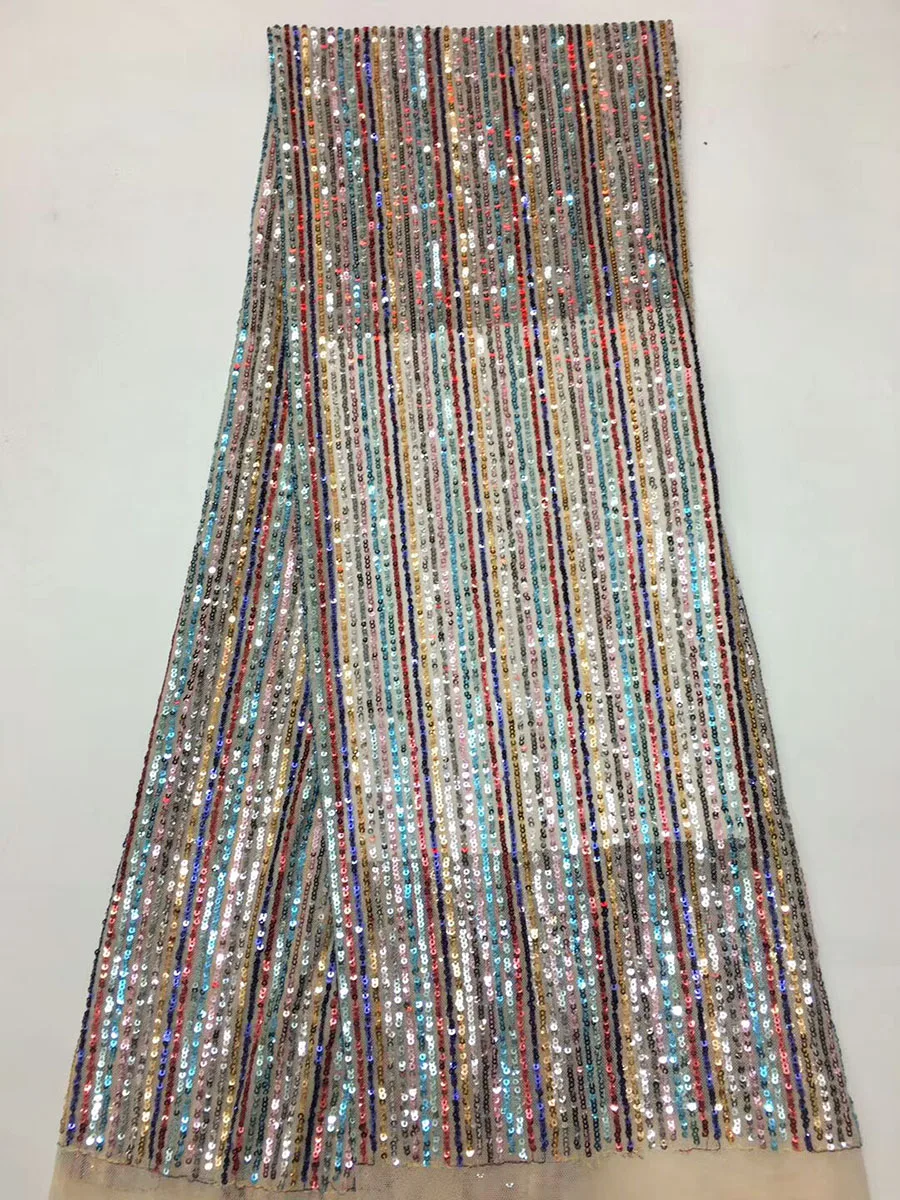 Французская многоцветная полоса 3 мм Блестки Ткань Вышивка блестящие пайетки ткань для высококлассной одежды Швейные вечерние платья