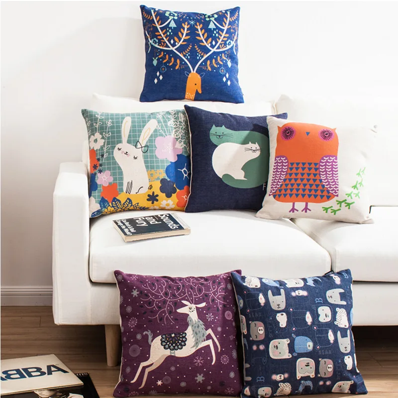 

Hand-painted small animals cute cartoon fresh office sofa cushion pillow car pillowcase home hotel children's room decoration