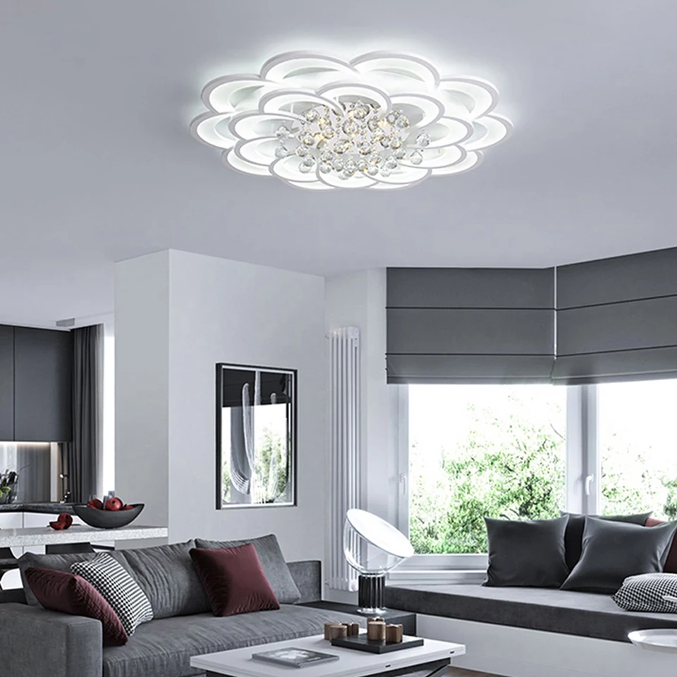 

LED crystal Chandeliers Dimmable Remote dimming Modern living room bedroom flower Circular lights K9 crystal indoor fixtures