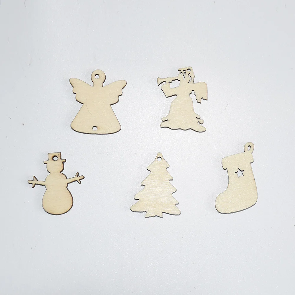 

50pcs/lot Wooden Snowman Tree Angel Christmas Pendants DIY Christmas Tree Hanging Ornaments Party Decoration Supplies SD506