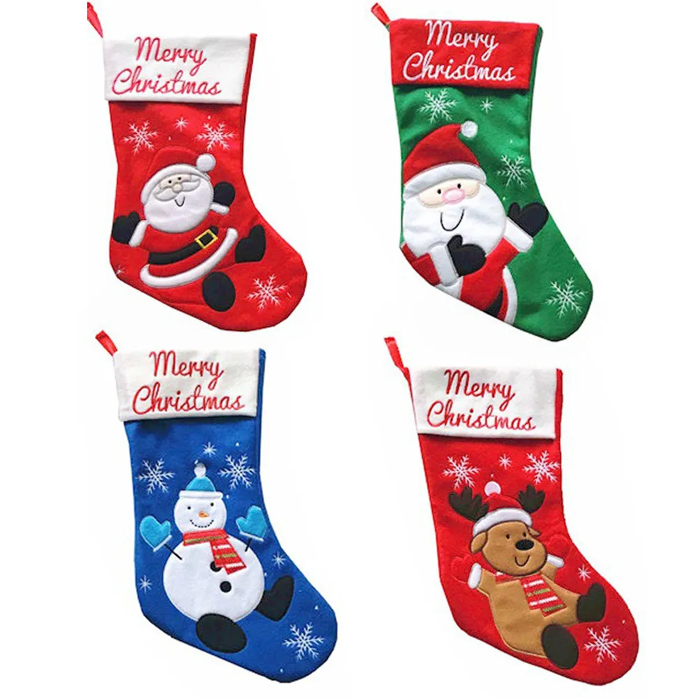 

1pc Santa Claus Christmas Stocking Personalised Luxury Embroidered Xmas deer snowman Stocking Sack Santa Deluxe Christmas #25
