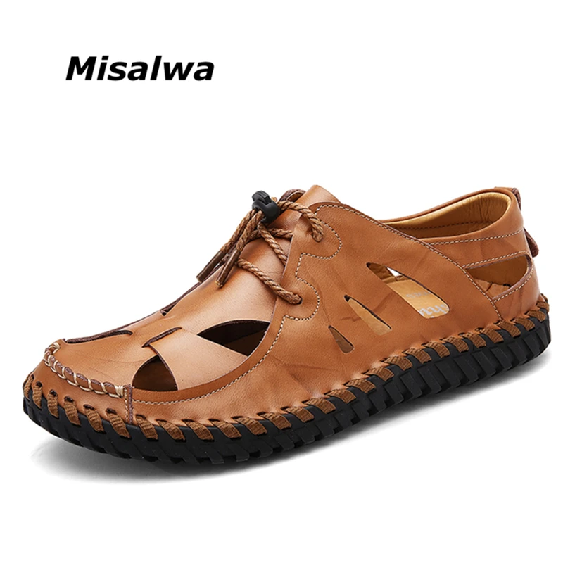 Misalwa Summer Leather Breathable Shoes Genuine Leather Men Casual