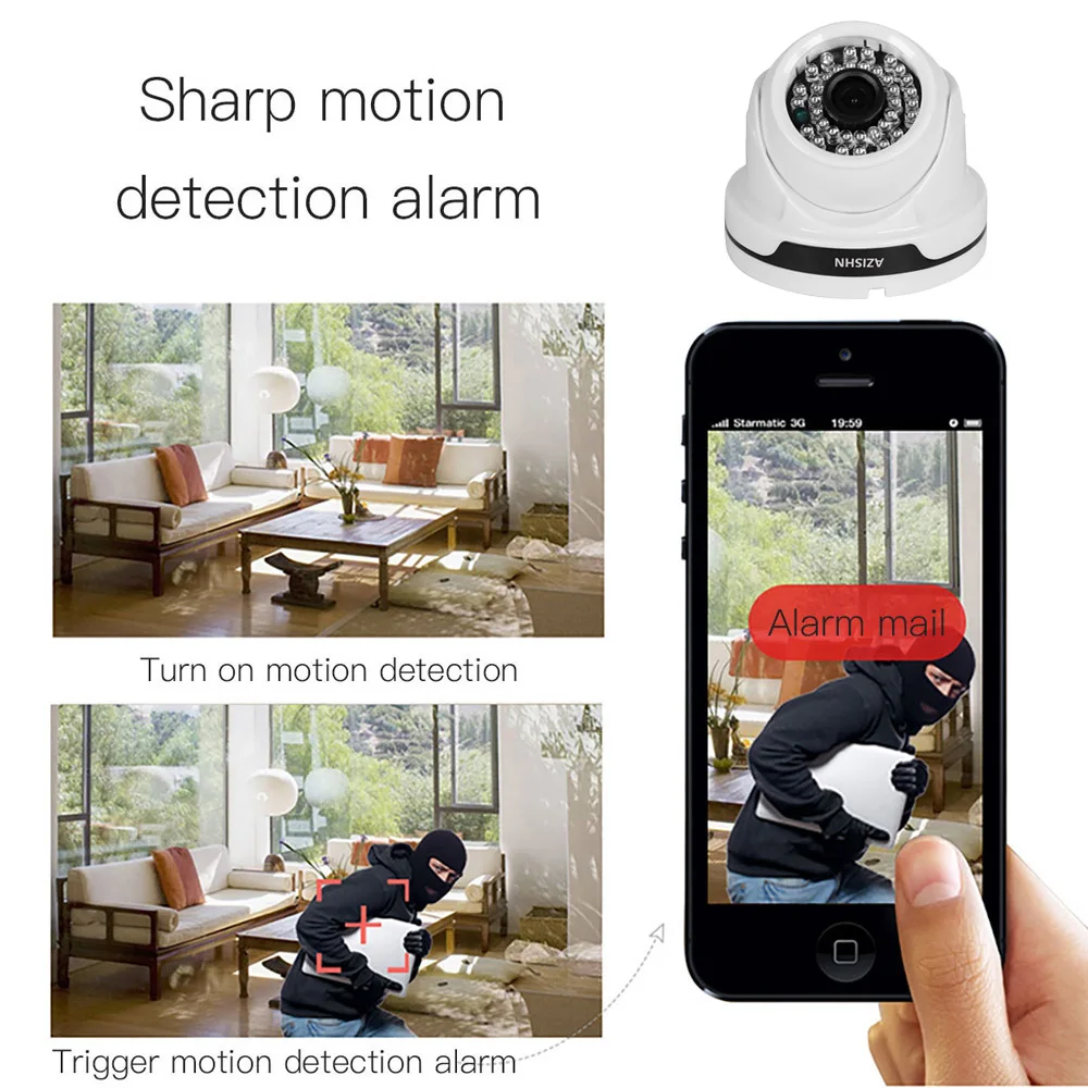 IP камера AZISHN H.264 1080P 960P 720P ONVIF P2P 36IR светодиодсветодиодный с датчиком движения RTSP e