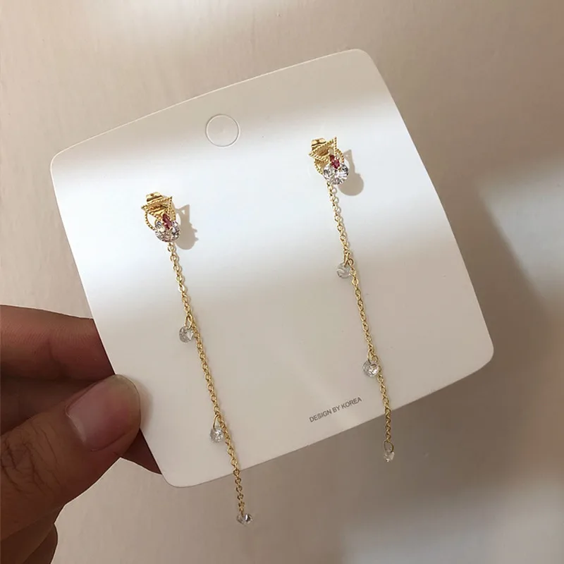 

Korean Earrings Zircon Earrings Crystal Chain Pendant Fashion Women Ear Rings 2019 Baroque Retro Hypoallergenic Copper Jewelry