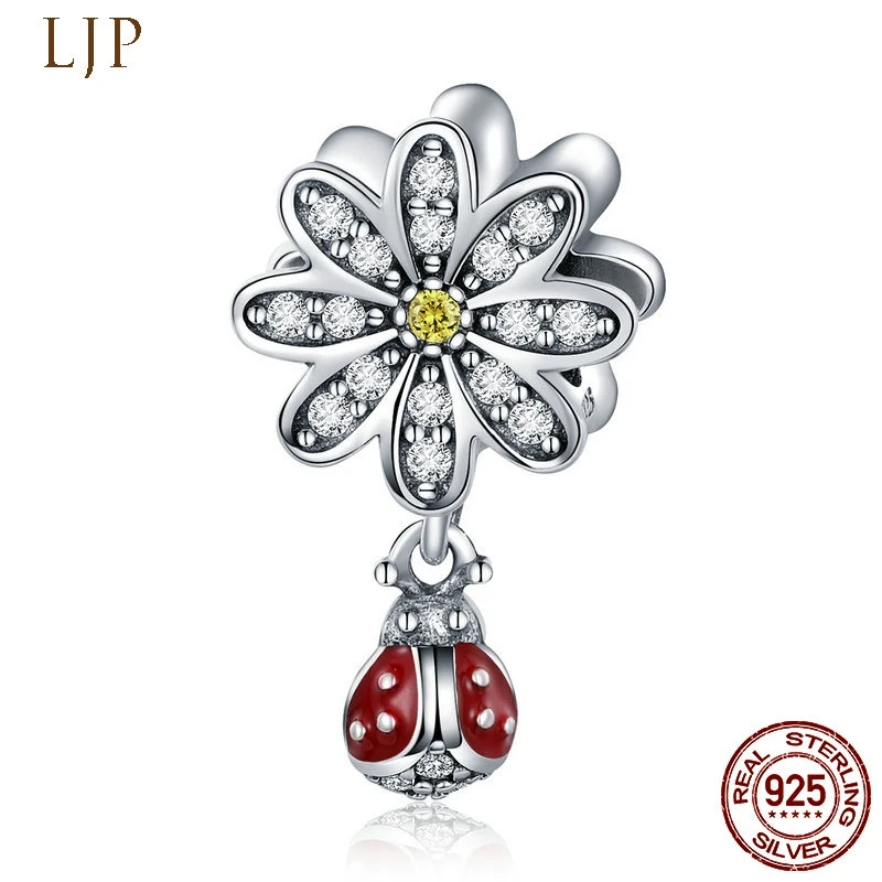 

FURUYA Summer Style 925 Sterling Silver CZ Daisy Flower Ladybug Pendant Charm Fit Original Pandora Bracelet Charms Jewelry