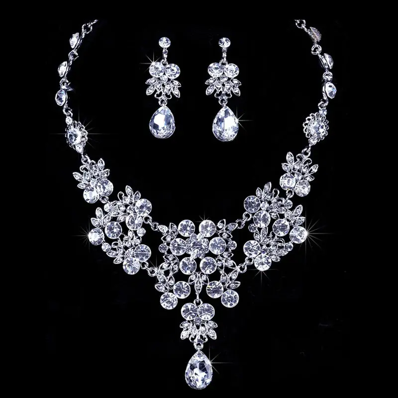 New Wedding Jewellery Set Austrian Crystal Bridal Jewelry Sets For Women Long Tassel Statement NecklaceEarrings Set (4)
