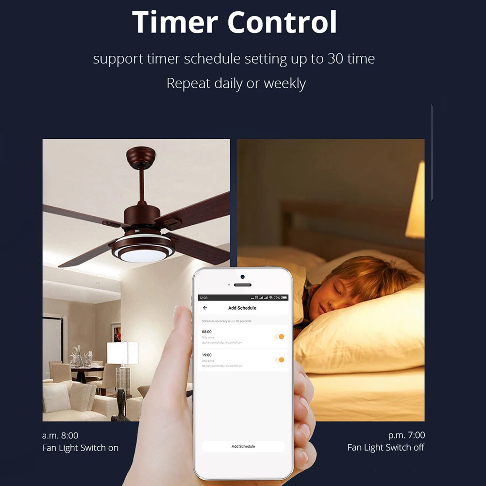 

WIFI Smart Touching Durable Multifunction US Plug Panel Ceiling Fan Portable Voice Control Timer Light Switch Home APP Remote
