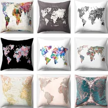World Map Printed Pillow Covers Decoration Square Pillow Cushion Covers 45x45cm Polyester Sofa Pillowcase Home Decor creative coffee bean world map pattern square shape flax pillowcase without pillow inner