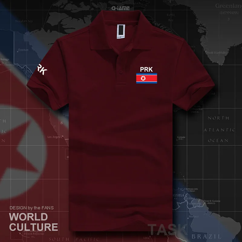 Корейские мужские рубашки поло с коротким рукавом из Северной Кореи и Кореи, белые брендовые рубашки с принтом для страны, хлопок, флаг сборной страны, новинка, KP PRK - Цвет: polo-maroon