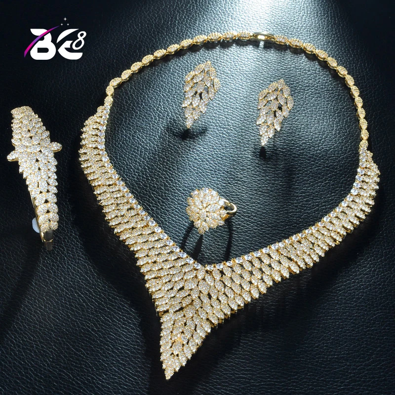 

Be 8 Brilliant Women Bridal Wedding Sets 4 Pcs Earring Necklace Ring Bracelet Sets Gold Color Parure Bijoux Femme S233