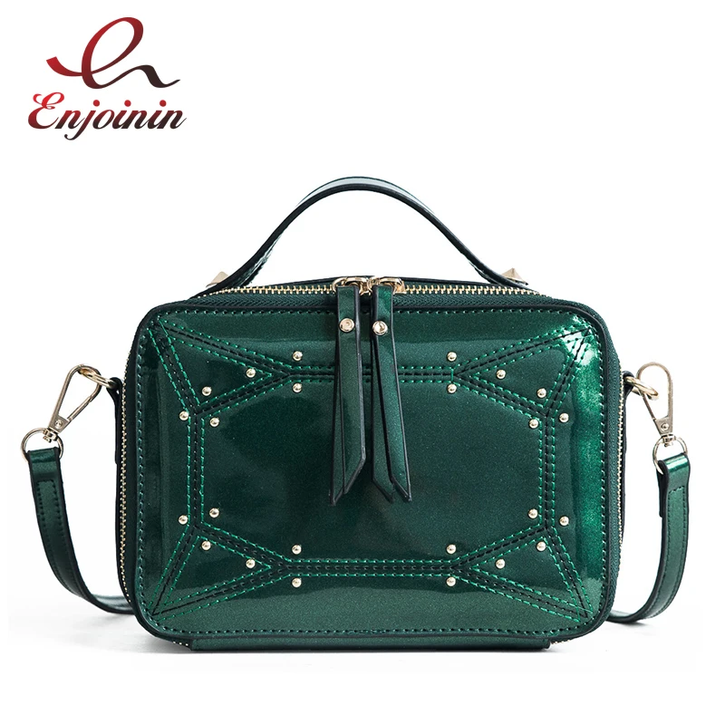 

Geometric Patterns Patent Leather Rivets Fashion Personality Pu Women's Casual Totes Shoulder Bag Ladies Crossbody Messenger Bag