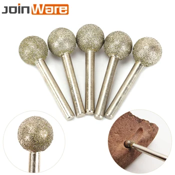 

5Pcs Diamond Coated Grinding Head Round Ball Shape Engraving Abrasive Burrs Rotary Tools 20MM Head Dia 6MM Shank 60# Spherical