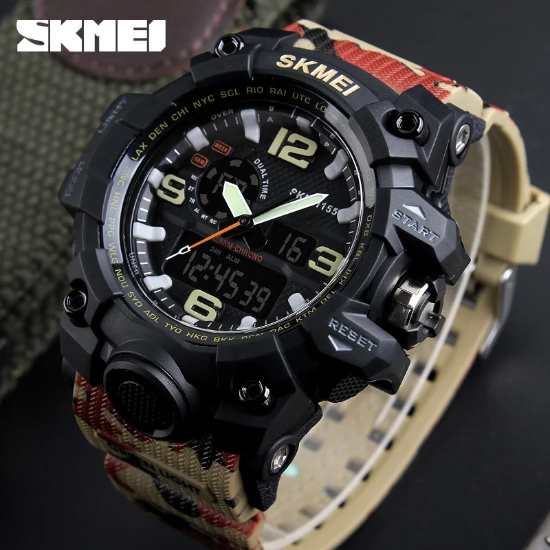 

SKMEI Relogio Masculino Men Quartz Digital Watch 2 Time Military Army Sports Watches Waterproof Calendar Chronograph Wristwatch