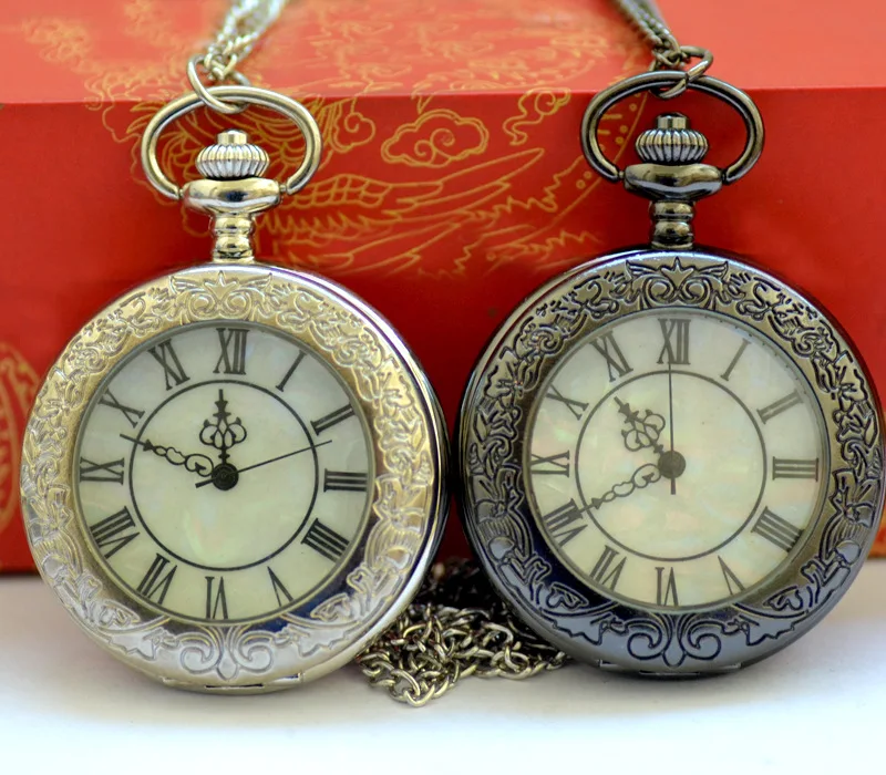 

(1106) 12pcs/lot Big Vintage Steampunk roman number emboss magnifying glass Openwork Watch Necklace Victorian gothic Watch