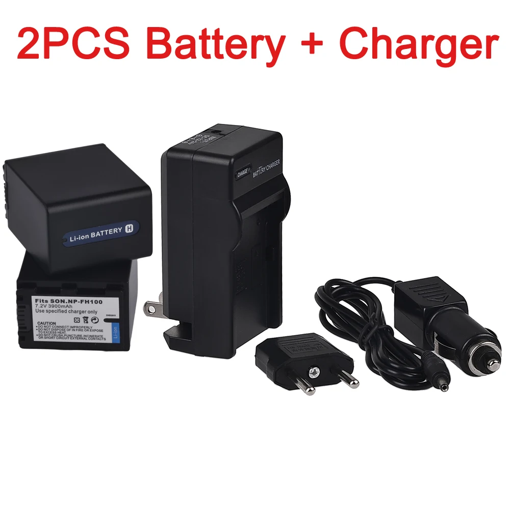 3900mAh NP FH100 NP FH100 Camera Battery + NP FH100 Charger + Car Charger Free Plug For Sony SR