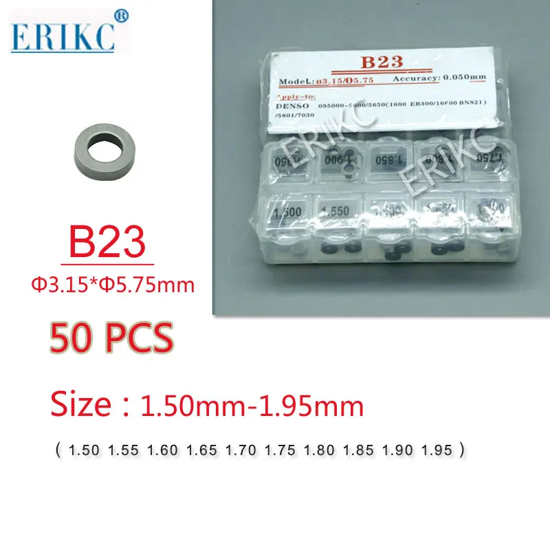 ERIKC Common Rail Injector B23 Shim 50 Pieces Auto Diesel Engine Common Rail Injektor Gasket Sizes 1.50-1.95mm 3.15x5 (3)