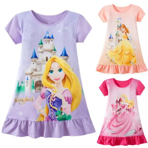

1-6Years Toddler Dress Kid Baby Girl Rapunzel Belle Aurora Princess Print Clothes Party Dress A