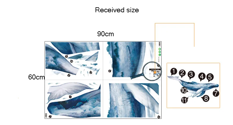 Большой кит мультфильм Животные наклейки на стену 3D Искусство Наклейка Стикер для детской комнаты отделка детской стены домашний декор